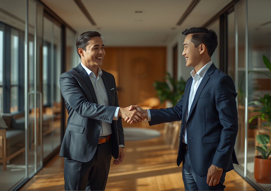Two agents shaking hands after closing a co-broking deal